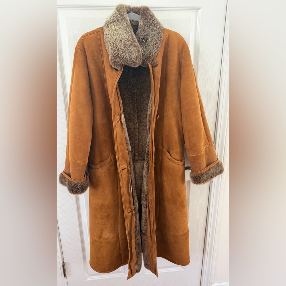 VTG Italian Shearling Suede Sheepskin Long Coat Size S - Picture 10 of 10